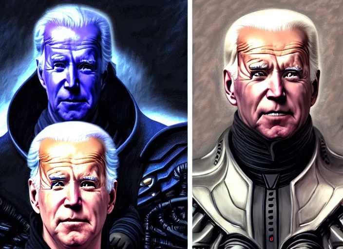 Prompt: portrait of joe biden goth cyborg with white hair in warhammer armor, art by ( ( ( kuvshinov ilya ) ) ) and wayne barlowe and gustav klimt and artgerm and wlop and william - adolphe bouguereau