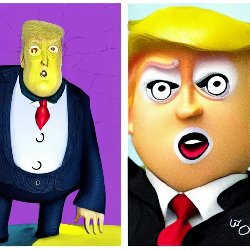 Prompt: donald trump in coraline, obese cartoon character