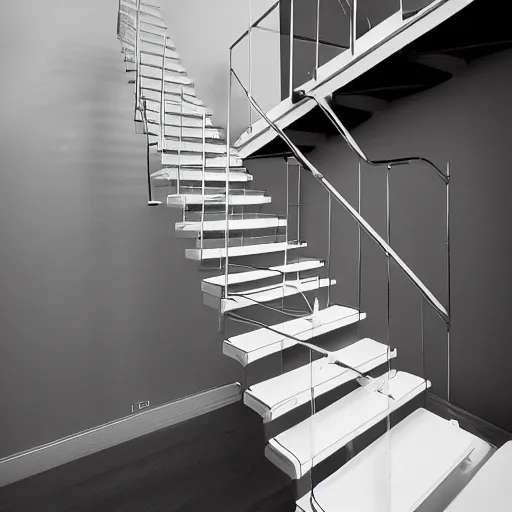 Image similar to mono stringer floating stair, photo shoot 8k