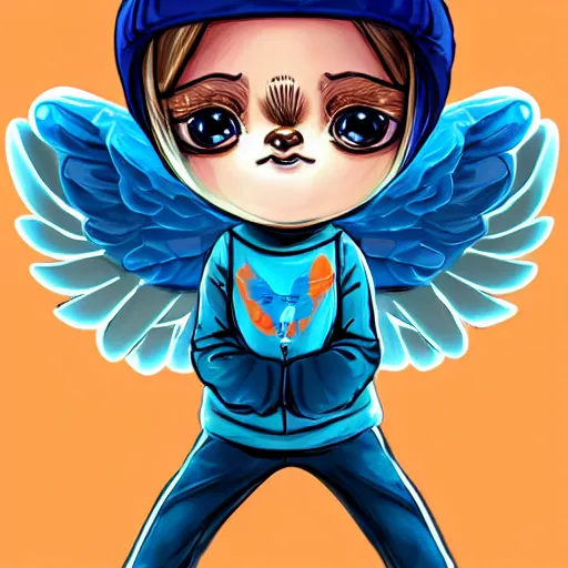 Image similar to baby Angel, baby cherub,wearing angel, face covered, Gucci, x logo, halo, ski mask, balaclava, face covered, wearing angel halo covered face, orange hoodie, hip hop, multiple golden necklaces, Nike, fantasy art apex fortnite Video game icon, 2d game art gta5 cover , official fanart behance hd artstation by Jesper Ejsing, by RHADS, Makoto Shinkai and Lois van baarle, ilya kuvshinov, rossdraws