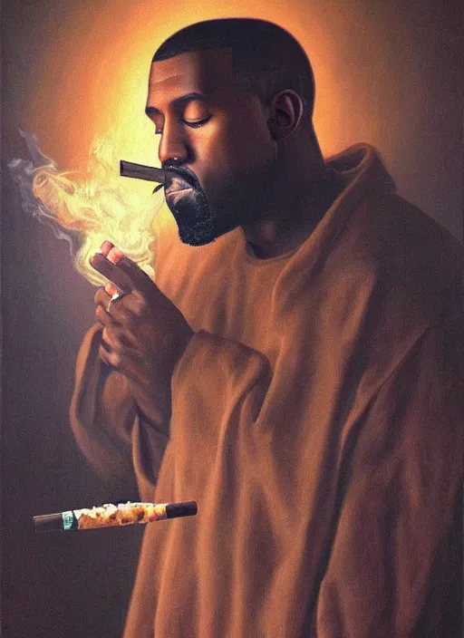 Prompt: realistic oil painting of kanye west smoking a joint with jesus christ, detailed, by rembrandt van rijn, lisa frank, hr giger, beksinski, anato finnstark!!, 8 k resolution, beautiful lighting, studio light, extremely detailed, establishing shot, realistic materials, hyperrealistic