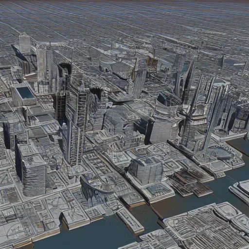 Prompt: a hyperrealistic 3d render of future city