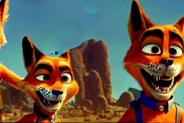 Image similar to nick wilde, heavily armed and armored facing down armageddon in a dark and gritty reboot from the makers of mad max : fury road : witness me