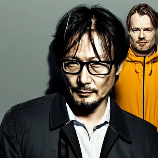 Prompt: Hideo Kojima and Christopher Nolan watch Breaking Bad on a TV