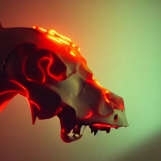 Image similar to glowing cow skull by leesha hannigan, ross tran, thierry doizon, orange glow, smooth colors,