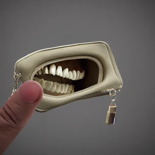 Image similar to human teeth purse, hyperealistic, 4k,photograph
