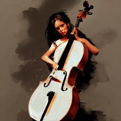 Prompt: girl with a cello instead a body by greg rutkowski