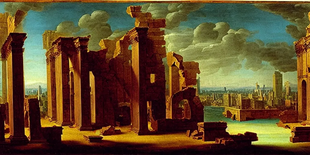 Prompt: the ruins of new york by giovanni paolo panini