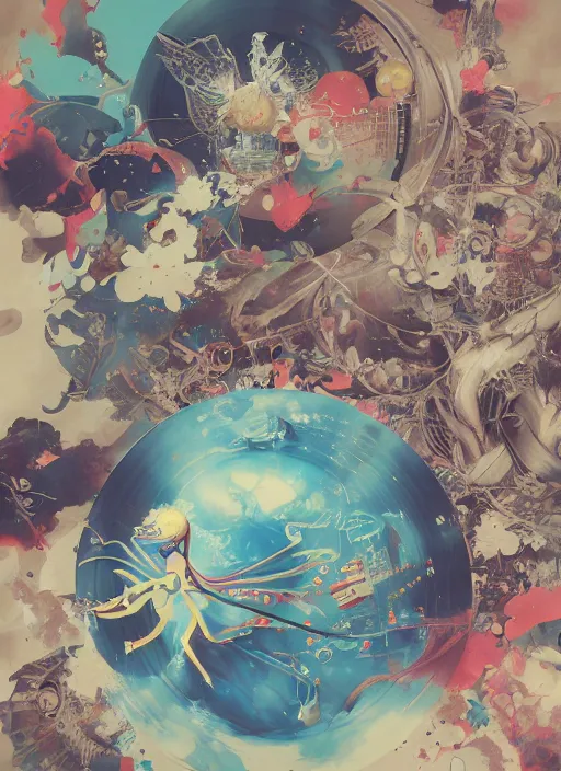 Prompt: surreal gouache painting, by yoshitaka amano, by ruan jia, by Conrad roset, by good smile company, detailed anime 3d render of a magical round flying Vinyl Discos , DJ Mixer, deck surrounded by Dragonfly,flying discos , controller, portrait, cgsociety, artstation, rococo mechanical and Digital and electronic, dieselpunk atmosphere