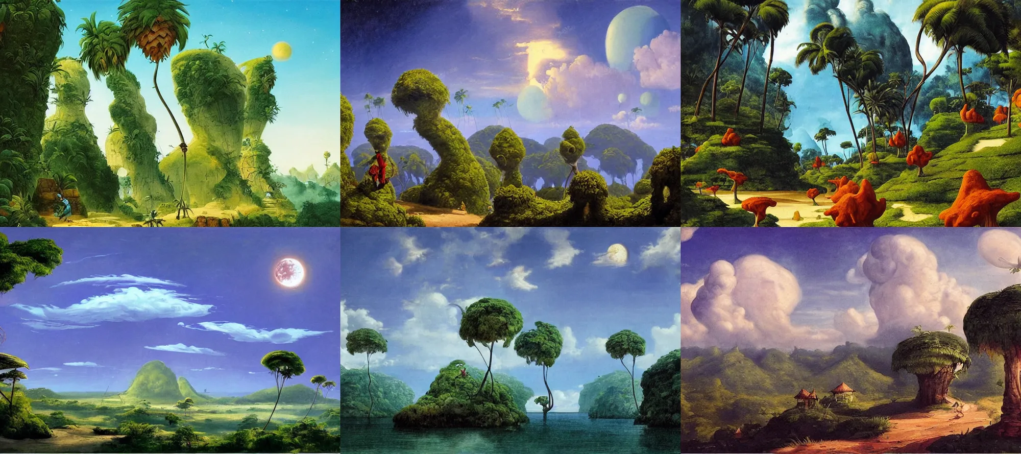 Prompt: Bohol landscape in the style of Dr. Seuss, starships, painting by Raphael Lacoste