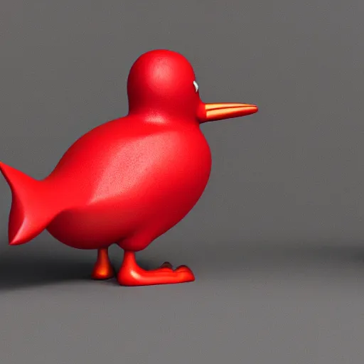 Prompt: 3 d model of a red penguin with horns wearing a belt, blender render, fully in frame