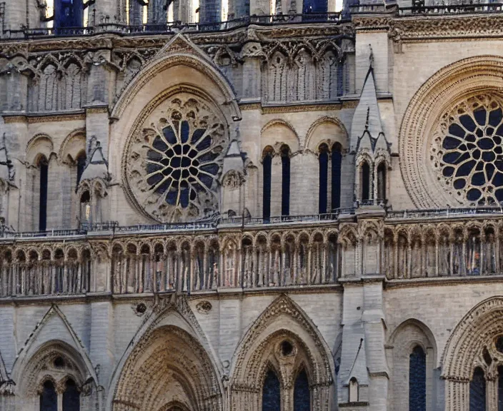 Prompt: 4 k hd, high detail photograph of notre dame cathedral, full colour, shot with sigma f / 4. 2, 2 5 0 mm sharp lens, wide shot, volumetric lighting, high level texture render