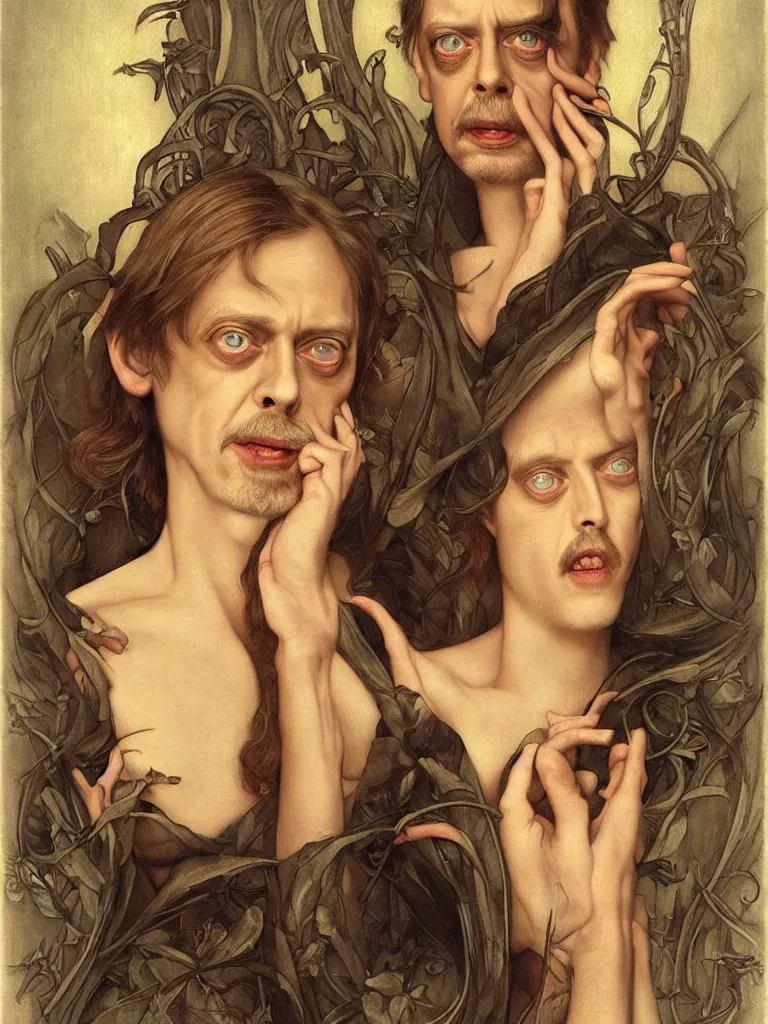 Image similar to steve buscemi by tom bagshaw in the style of gaston bussiere, art nouveau