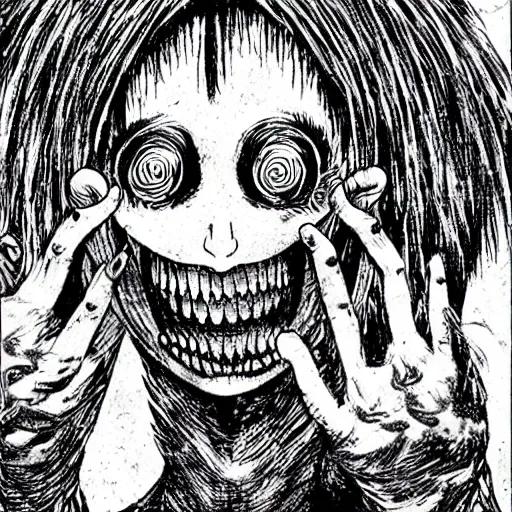 Prompt: manga panel of a skinwalker, junji ito, horror, scary, highly detailed,