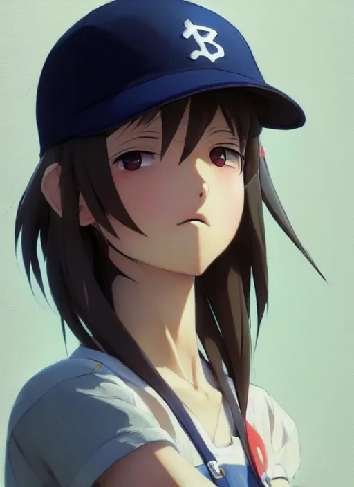 Prompt: close up of a young anime girl, smirking, wearing a backwards baseball hat, finely detailed features, perfect art, trending on artstation, painted by greg rutkowski, makoto shinkai, takashi takeuchi, studio ghibli, akihiko yoshida.