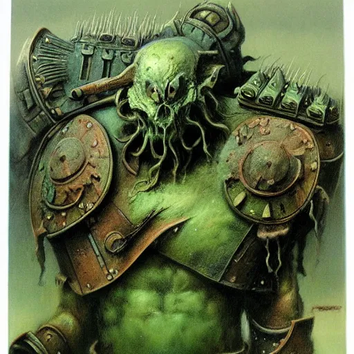 Image similar to warhammer greenskin concept, beksinski