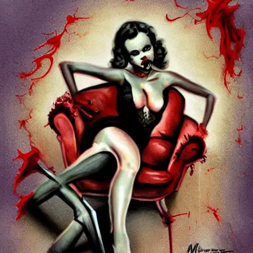 Image similar to zombie christina ricci pinup, art by michael miller