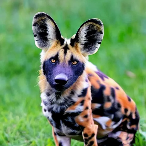 Image similar to Look at this african painted dog with his huge radar ears- positively fluffsome all around and no doubt prone to rambunctiousness