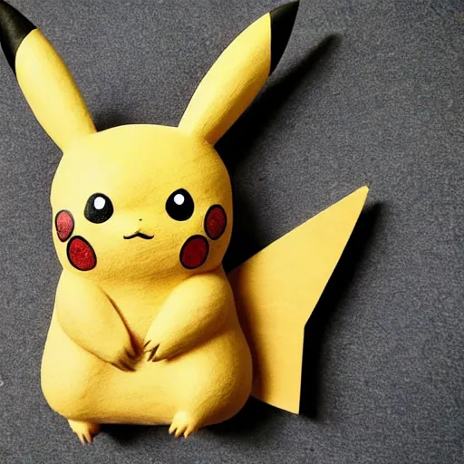 Prompt: Pikachu Sculpture made out of plywood