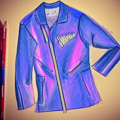 Prompt: a drawing of a blue and purple jacket, a color pencil sketch by avgust cernigoj, instagram contest winner, digital art, ( ( iridescent ) ), art on instagram, ( childs ) drawing, seapunk