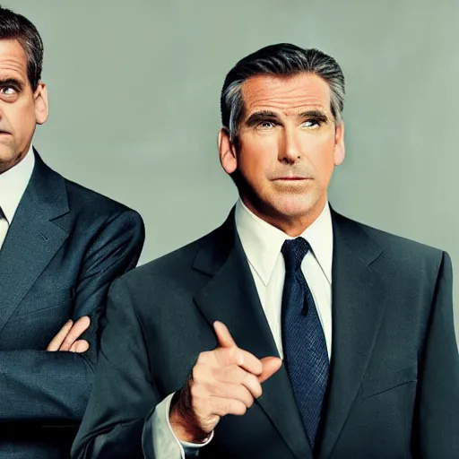 Image similar to steve carell and pierce brosnan as unity