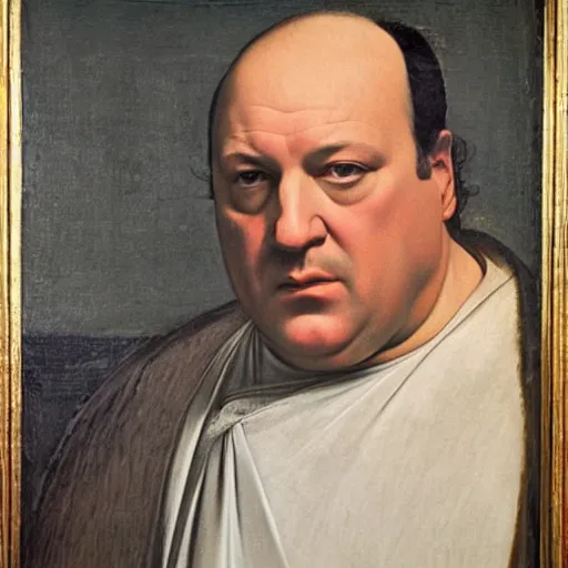 Image similar to portrait of Tony Soprano by Caravaggio and Piero della Francesca.