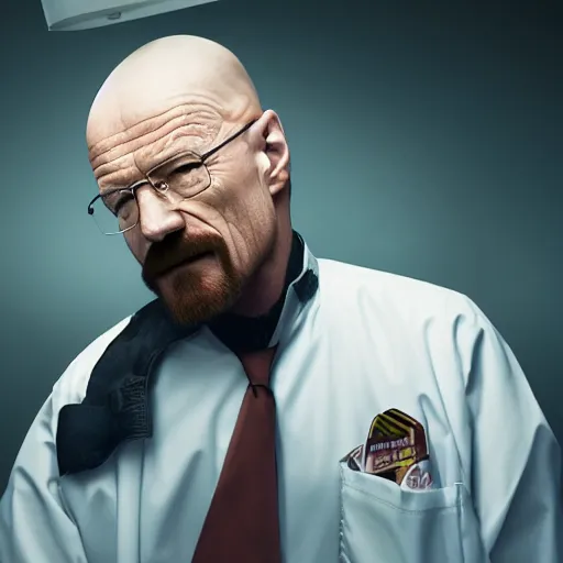 Prompt: Walter White, Burger king manager, 4k