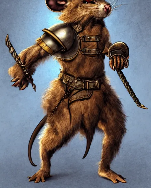 Image similar to a full body shot of a muscular anthro furry rat wearing a fantasy medieval armor striking a heroic pose, fantasy, artstation, furry art, furaffinity, deviantart, symmetrical, highly detailed, award winning, trending