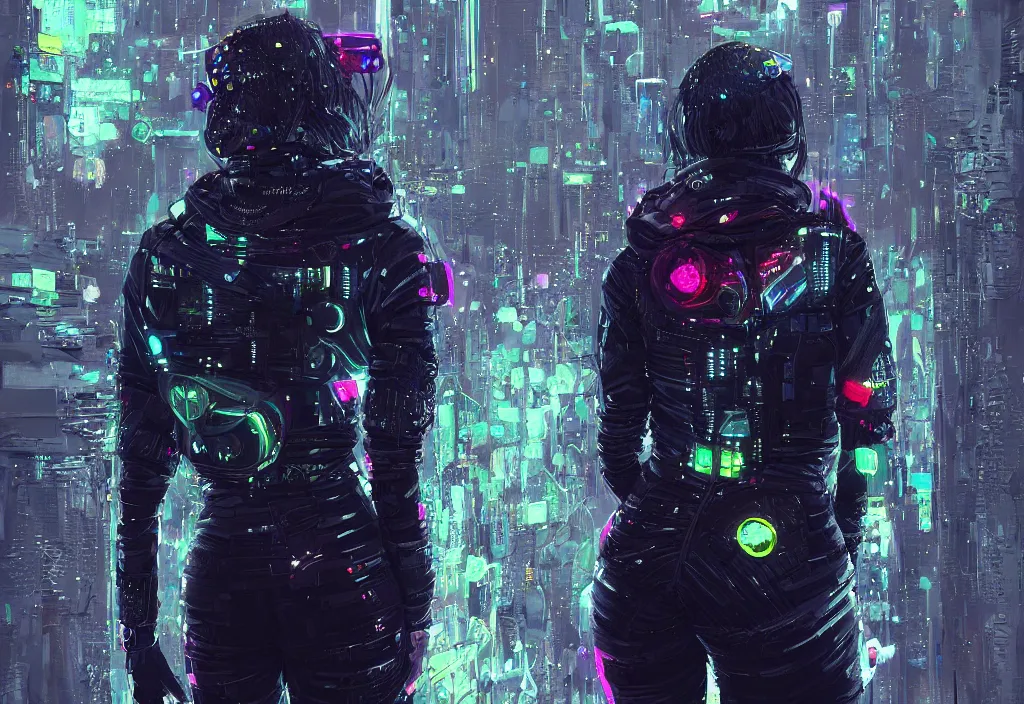 Image similar to skill magic deepdream guard girl cyberpunk futuristic, reflective puffer jacket, black leggings from the back radiating a glowing aura by ismail inceoglu dragan bibin hans thoma, perfect face, fine details, realistic shaded, fine - face, pretty face