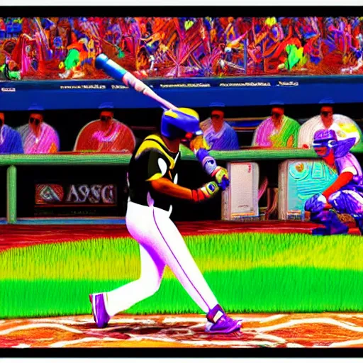 Image similar to Julio Rodríguez hitting a home run, 4k, by Lisa Frank