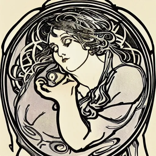 Image similar to a croissant by alfonse mucha