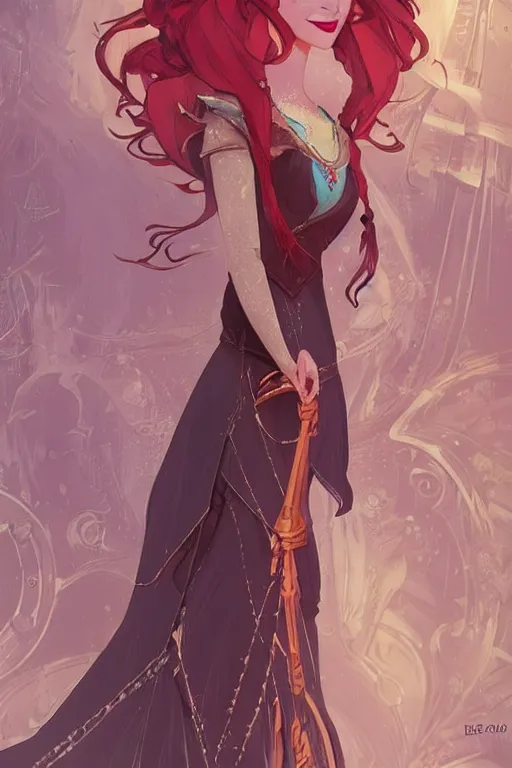 Prompt: elsa from frozen as steampunk, red hair, high fantasy, dnd, smooth, sharp focus, illustration, highly detailed, digital painting, artstation, concept art, by disney animation, rossdraws, alphonse mucha, frank fanzzeta, collectible card art