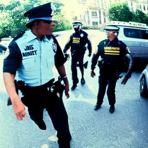 Image similar to bodycam footage of michael jackson getting arrested for faking his own death, wide angle, fisheye, uhd, 8 k, bodycam, award winning