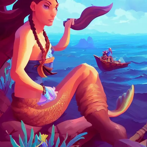 Image similar to painting mermaid treasure on sea of thieves game avatar hero smooth face median photoshop filter cutout vector, behance hd by jesper ejsing, by rhads, makoto shinkai and lois van baarle, ilya kuvshinov, rossdraws global illumination