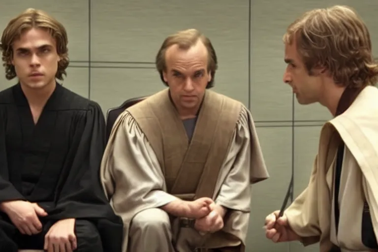 Image similar to anakin skywalker is defended in us court by saul goodman, 1 0 8 0 p, court session images, realistic faces