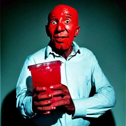 Image similar to uhd photorealisitc candid photo of the kool - aid guy. photo by annie leibowitz and steve mccurry