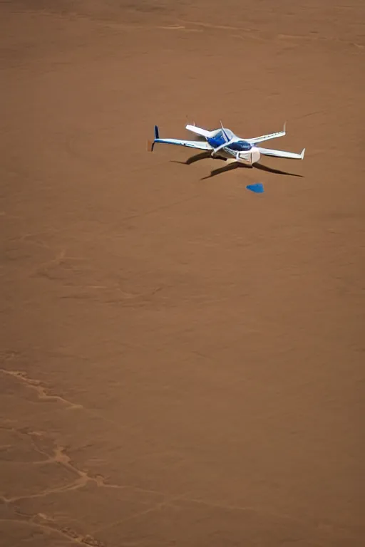 Image similar to Travel Ad, plane flying above a drying landscape