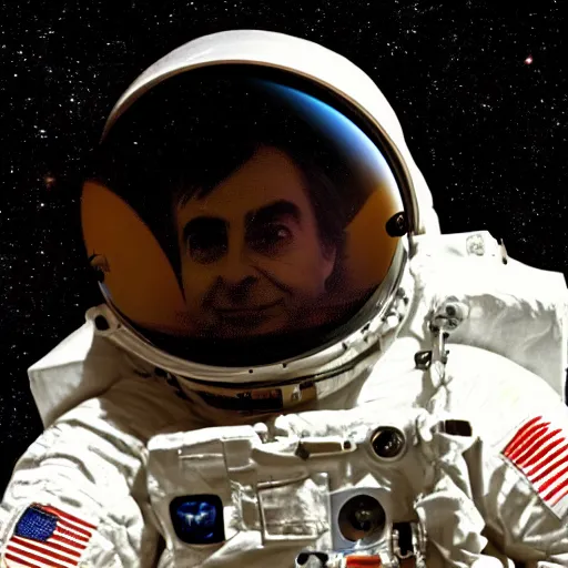 Prompt: extremely detailed photo of carl sagan through visor of spacesuit mars rover, detailed face