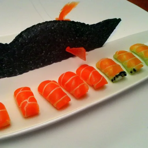 Image similar to goldfish made out of sushi