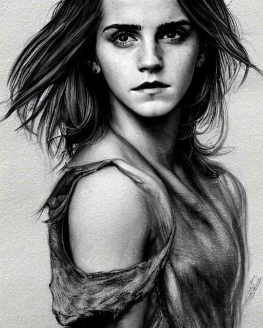 emma watson black and white drawing