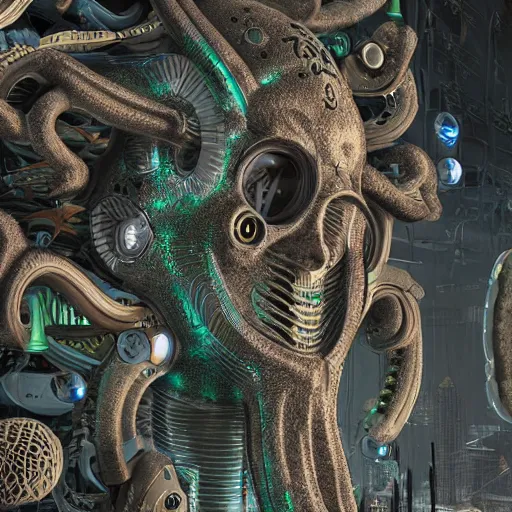 Prompt: Ernst Haeckel cyberpunk 3d render, maximum quality and detail