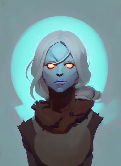 Image similar to ( ( ( ( ( portrait of male drow from dungeons and dragons. ) ) ) ) ) by atey ghailan, by greg rutkowski, by greg tocchini, by james gilleard, by joe fenton, by kaethe butcher, dynamic lighting, gradient light blue, brown, blonde cream and white color scheme, grunge aesthetic