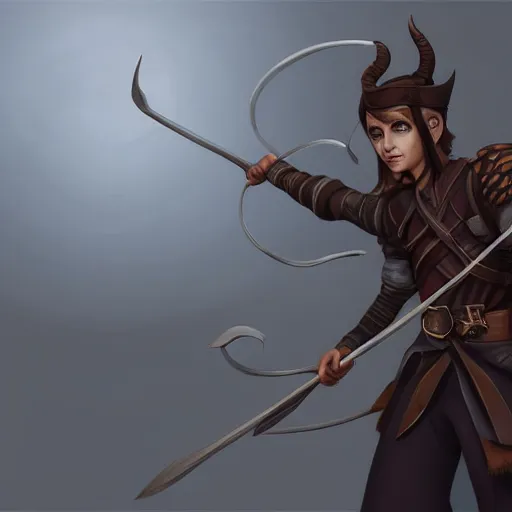 Prompt: a young dnd character tiefling ranger holding a bow ready, highly detailed digital painting 4 k