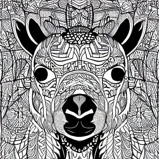 Prompt: coloring book of llamas, black and white, very detailed