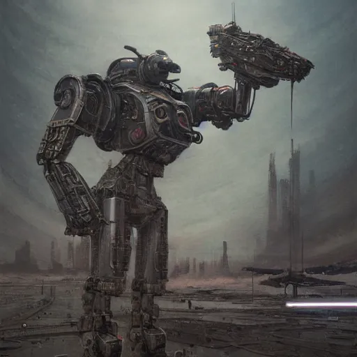 Image similar to anthropomorphic shiba inu mecha robot armor, dark sci - fi background, intricate, highly detailed, smooth, artstation, painted by wayne barlowe, greg rutkowski, zdislav beksinski, francis bacon