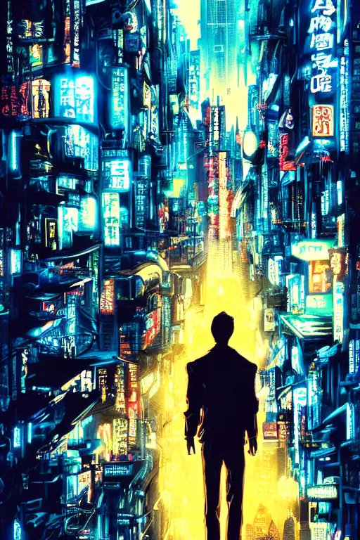 Prompt: tatsuki fujimoto movie poster, randypunk, intricate cyberpunk city, orange overlooking city, street gang, dramatic lighting, epic composition, bladerunner