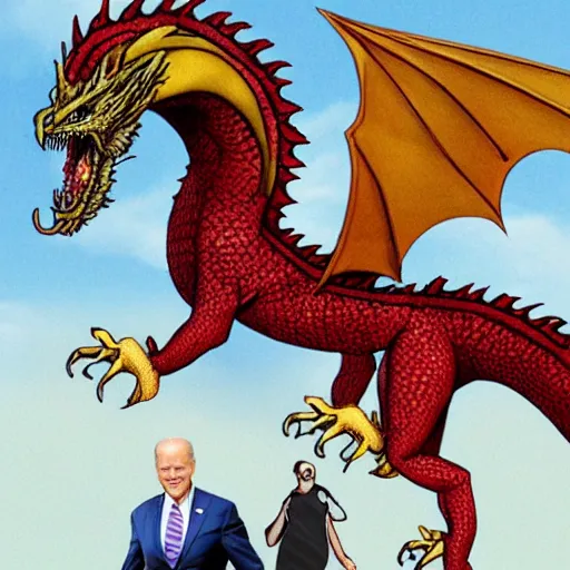 Prompt: Joe Biden riding a dragon, detailed