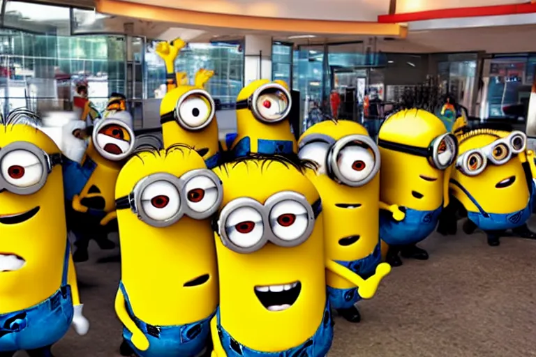 Image similar to Minions at mcdonalds in the hood