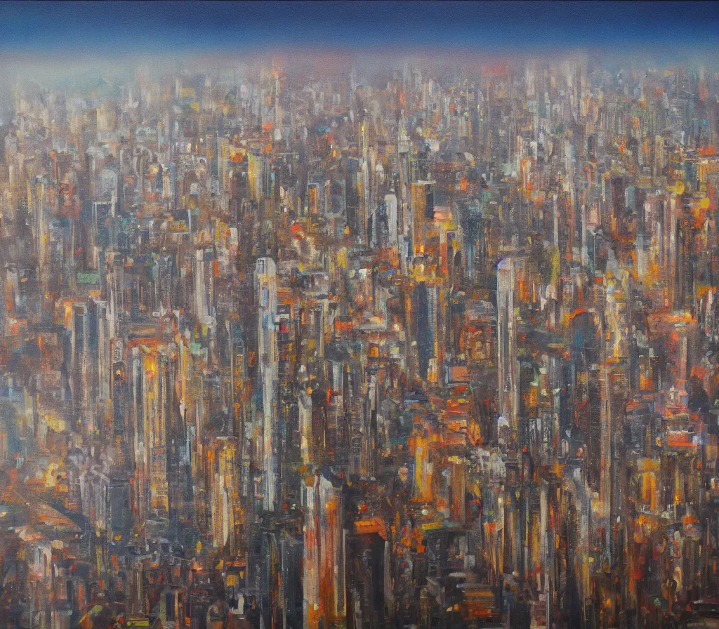 Image similar to a city beyond the edge of reality, oil on canvas