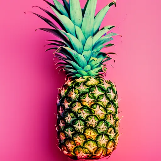 Image similar to a pineapple colored with pastel pink, pastel blue and white,